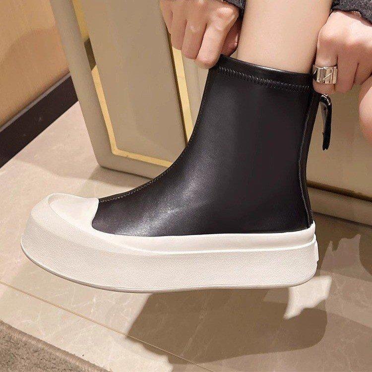 Bottes courtes élastiques Bottes courtes décontractées Semelle épaisse Muffin Chaussures pour femmes Hautes Chaussures simples Tendance Printemps et Automne Bottes simples