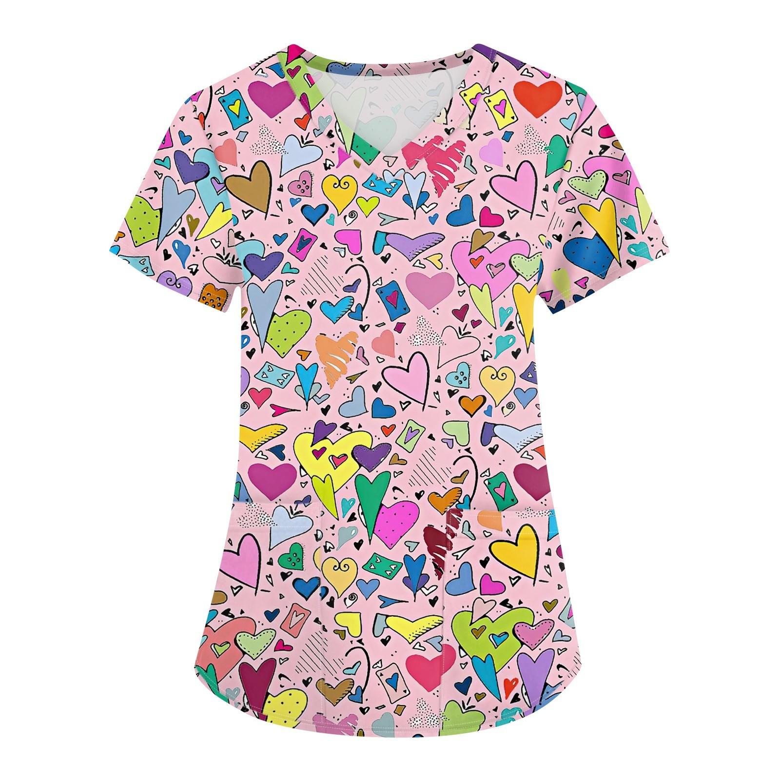 

Women s Fashion Printed Short Sleeve V-Neck Top Small Pocket Work T-Shirt XL фіолетовий