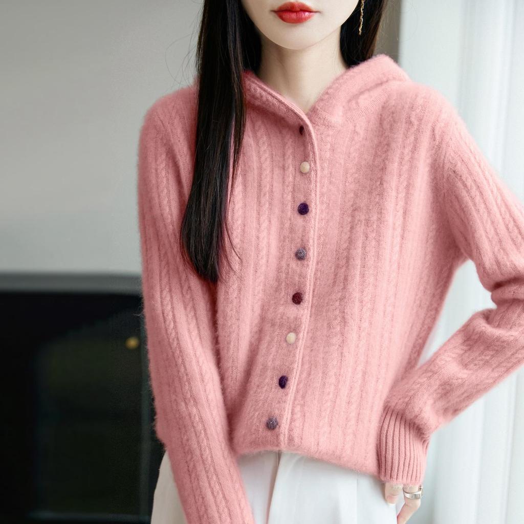 Damen Dicke Wolle Kapuzenstrickjacke - Herbst/Winter Locker gestrickter Pullovermantel