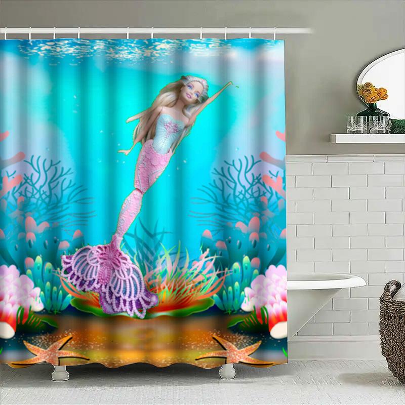 Turtle Print Shower Curtain Waterproof Bathroom Decor Blue Striped Animal Painting Printed Fabric For Home Decoration In Bathroo