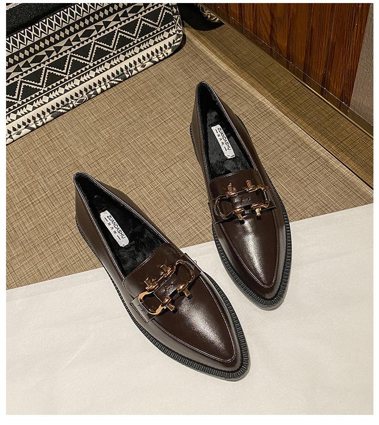 Metall Schnalle Ketten Turnschuhe Frauen Niedrigen Absatz Wohnungen Oxfords Damen Kleine Leder Schuhe Spitz Mocasines Mary Janes Femme