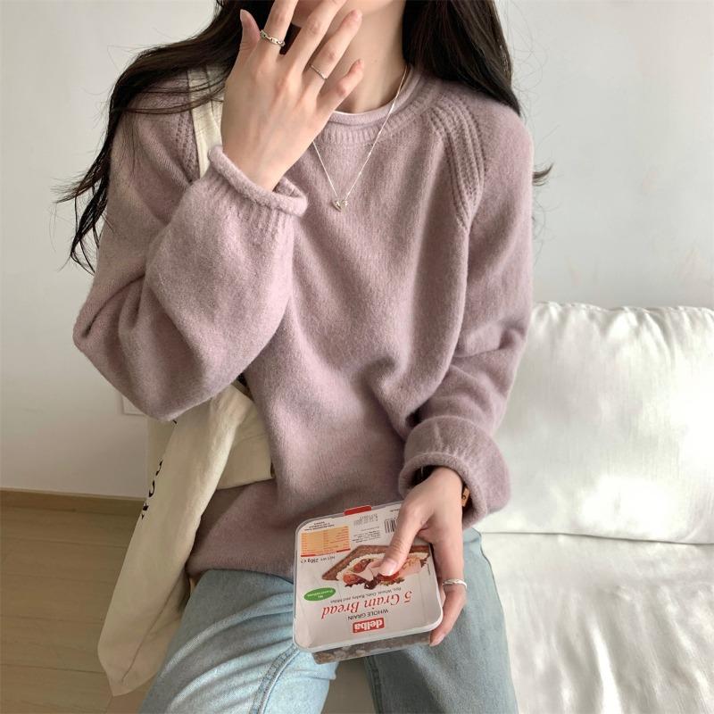 Thickened warm soft waxy sweater women's autumn and winter casual lazy style long-sleeved inner fashionable versatile bottomed knitted top