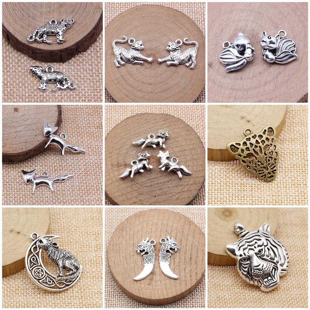Tiger Lion Wolf Fox Charms Pendant For Bracelet Necklace Jewelry Making Craft Findings