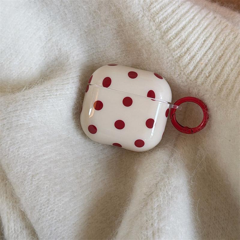Simple beige red polka dot AirPods 1 generation protective cover for Apple earphones AirPods Pro1/1 generation