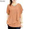 ZANZEA Women Casual Round Neck Solid Color Loose Half Sleeve Blouse