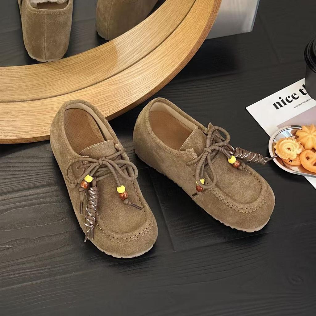 Retro Fashion Versatile Baotou Women's Autumn New Thick-soled Heightening Baotou Doudou Shoes
