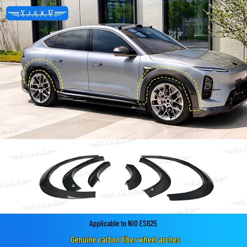 Compatible with NIO EC6: Modified Pluto Style Front Lip, Rear Lip, Top Wing, Tail Wing, Wind Deflector, Fender Trim, and Mirror Cover Kit.