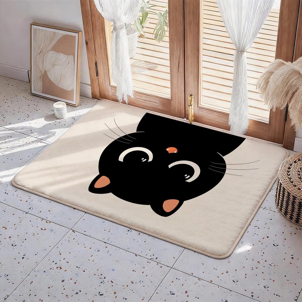 Cartoon Niedliche Schwarze Katze Kawaii Fußmatte Eco Flanell Fußabtreter Rutschfest Geruchlos Innenboden Teppich Weicher Kurzer Plüsch Hausmatte