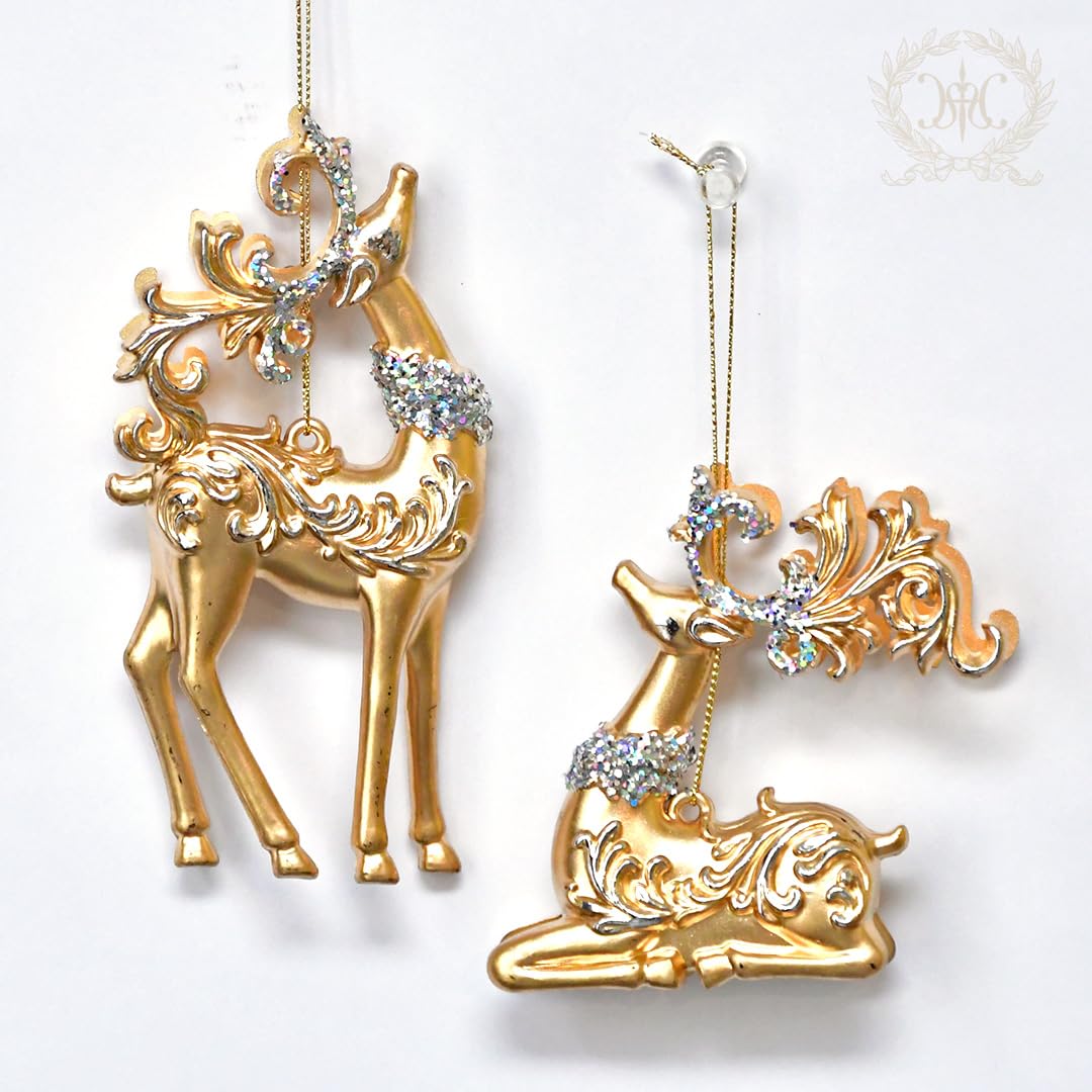 

Набор золотых украшений из 2 штук, украшения для рождественской елки, золотые стильные милые блестящие олени золотой
