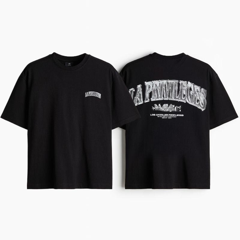 

Мужская и женская футболка HM 2024 Лето Новое поступление Тяжелая ткань Свободный крой Принт Круглый вырез Дышащая С коротким рукавом Топы 1238203 Black/LA Privileges 165/84