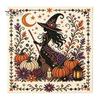 Kompletní balíček pro jehlovou práci Halloweenská výšivka, DIY sada stehů pro dospělé, Roztomilá čarodějnice, Světlý dýně, Duch, Černá kočka Vzor na stěnu
