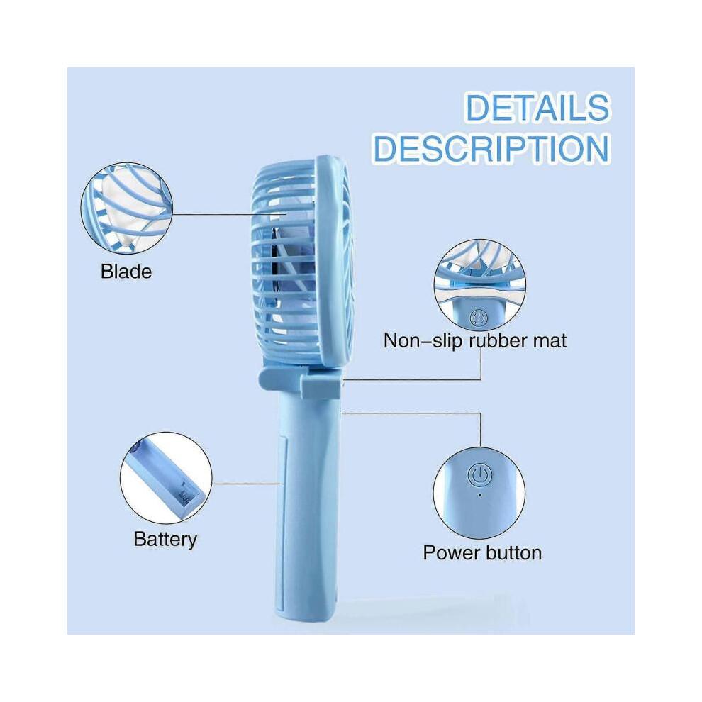 Mini Handheld Fan 2600mAh Battery Operated Fan 3 Speed Adjustable USB Rechargeable Portable Personal Fan Foldable Stroller Desk Table FanBlue