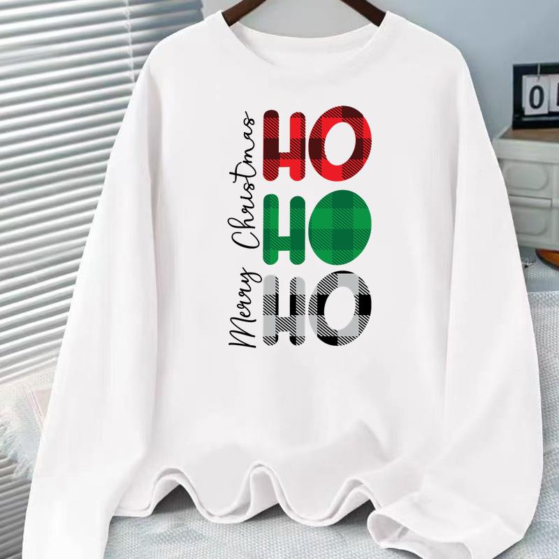 (Asian Size) lovely letter style Christmas holiday Graphic Tee Women autumn winter Casual Fashion Top Clothing Print T Shirt Long Sleeve T-shirts