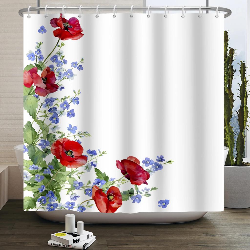 Watercolor Floral Shower Curtain for Bathroom Spring Elegant Flower Printed Bath Curtain Botanical Wildflower Bathroom Decor