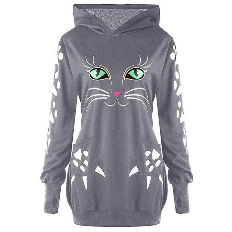 Women Hooded Cat Style Casual Sweatshirt Long Sleeve Pullover