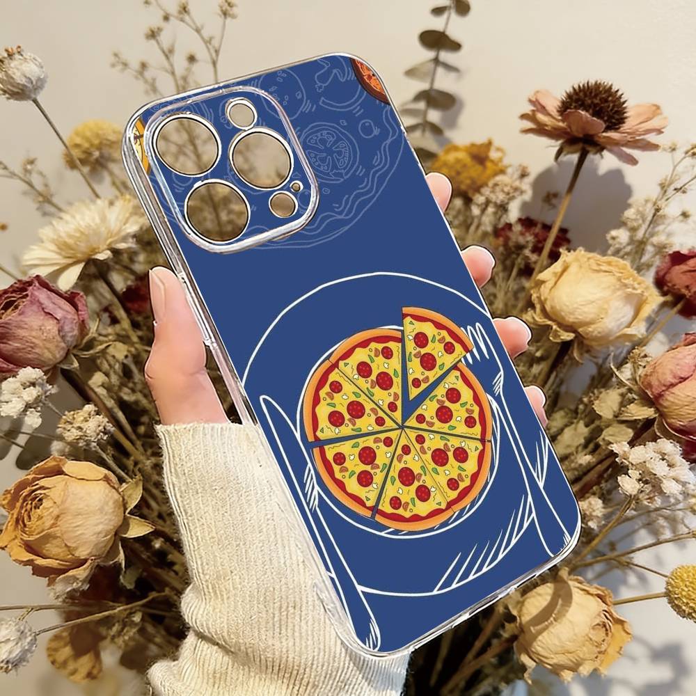 

pizza Phone Case For iPhone 17 16 15 14 13 12 11 Mini Pro Max Plus Transparent Cover iPhone14