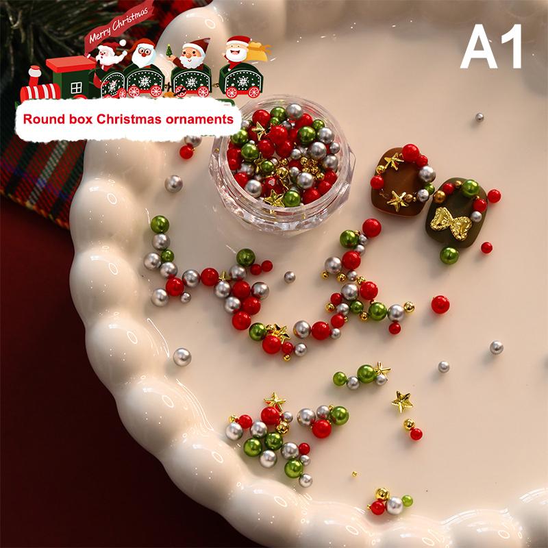 Christmas Red/Green Pearl Nail Rhinestone Mixed Size Pearlescent Colorful Beads Nali Charms Christmas Manicure Jewelry