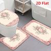 Set di Tappetini da Bagno Antiscivolo in Flanella Floreale Rosa Elegante 2D Piatto Ultra Assorbente Tappetino Decorativo per Pavimento da Cucina