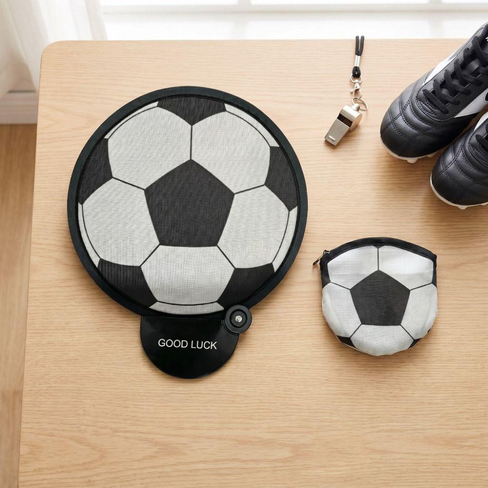 Football Pattern Foldable Hand Fan Pocket Size Round Fan Creative Mini Handheld Fan Daily Use