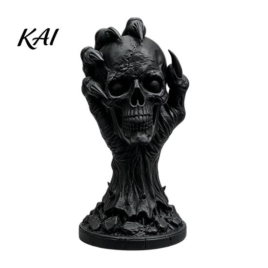 Gothic Home Ornaments 3D Printed Skull & Devil Hand Figurine, Realistic Holding Collectibles for Lovers Statue, Desktop Ornament Halloween