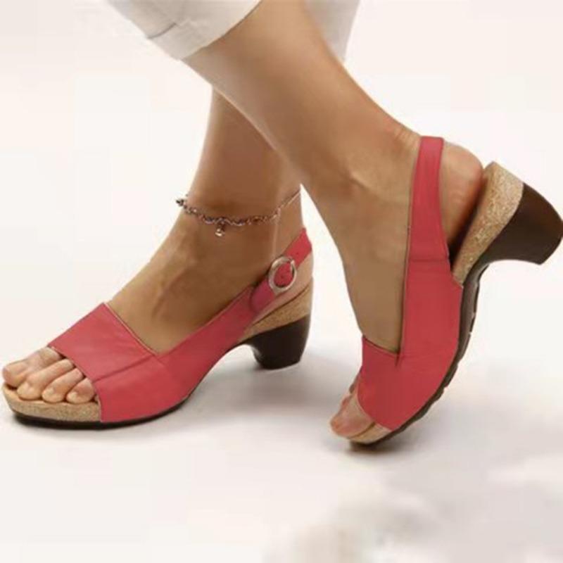Spring and summer new Yuzui beach thick heel one-word buckle strap high-heeled women's sandals