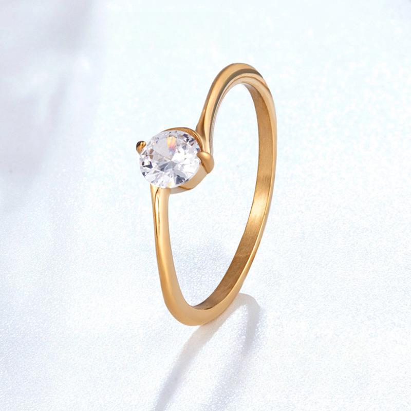 Leichter Luxus Super Flash Zweikrallen Zirkon Diamantring, Nischen-Ins-Stil High-End Ring Damen Titanstahl Anlaufbeständiger Schmuck