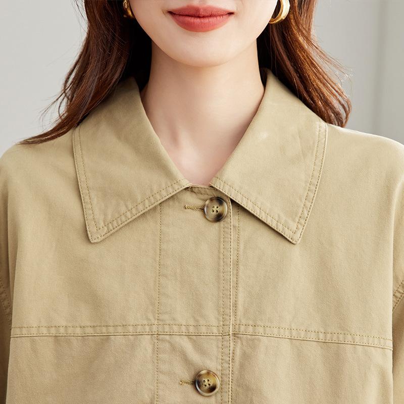 Retro Amerikanischer Revers Langarm Trenchcoat Damen Frühling Pendler Einfaches Oberteil