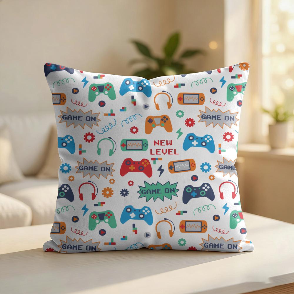 Cool Gaming Pattern Cushion Cover Silky Short Plush Invisible Zipper Dustproof Sofa Pillow Case For Home Decor