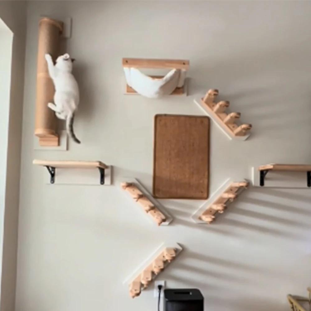 Wall-Mounted Cat Furniture Climbing Shelf with Steps and Stairway Sisal Rope for Scratching and Claw Grinding Cat Ladder