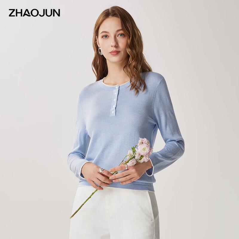 Zhaojun Women's Casual Rolled-Edge Half-Open Knit Wool Blend Sweater