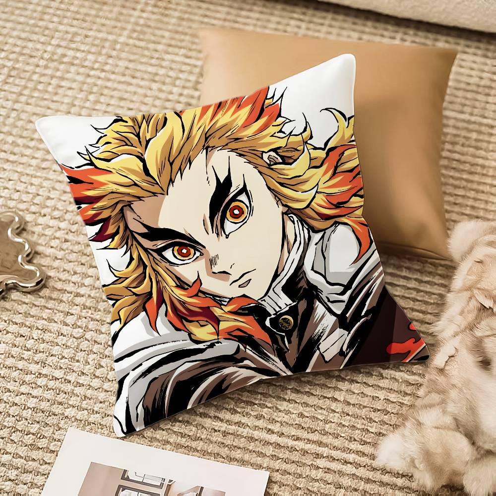 R-Rengoku Kyoujurou Pillow Case Anti-dustmite Pillowcase Invisible Zipper Silky Short Plush Sofa Cushion Cover