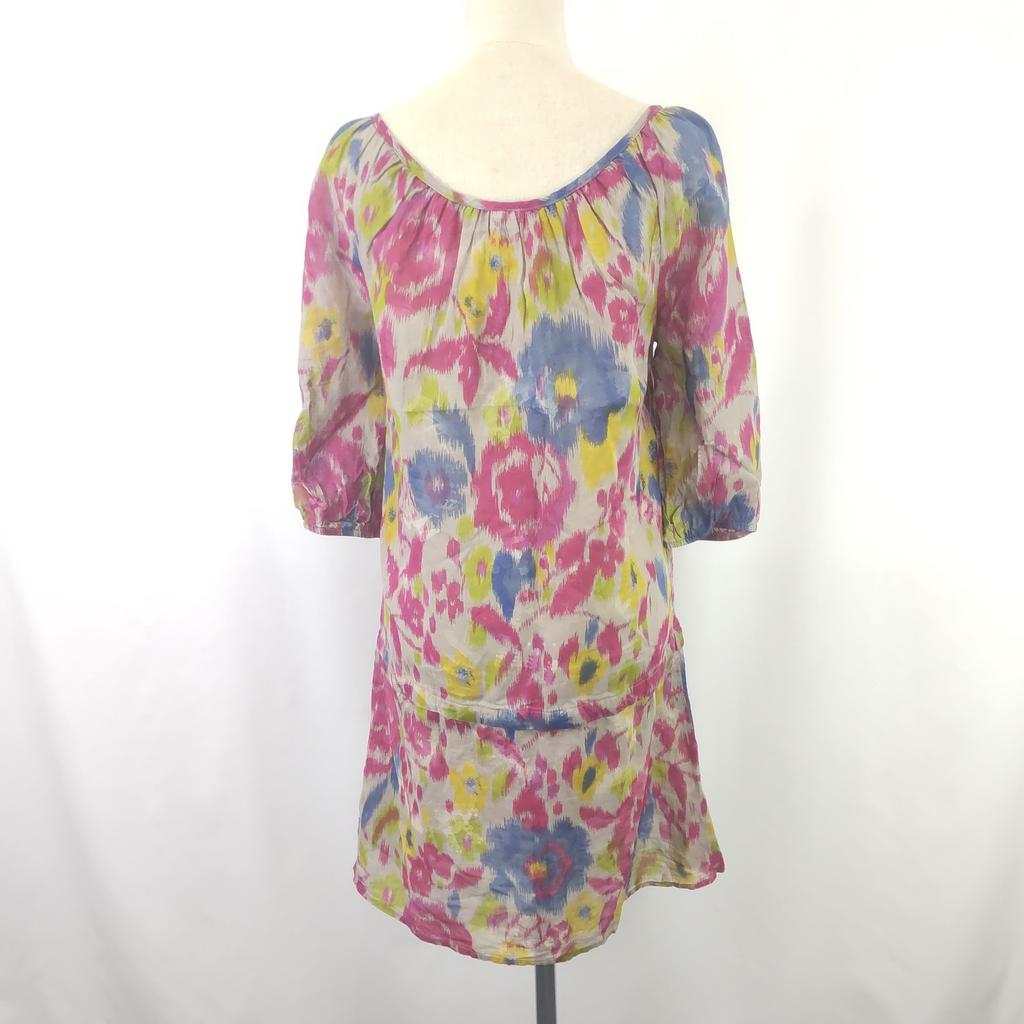 Excellent Condition USA three dots 3/4 Sleeve Dress XS Women Knee-Length Multicolor Sheer(USED)