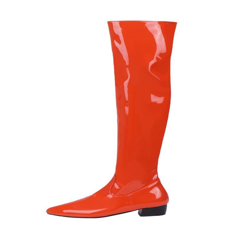 

Women Over The Knee Boots Size 34~39 Candy Colour 3.5cm Middle Heels Long Boots Pointy Toe Patent Leather Side Zipper Women Shoe 39 помаранчевий