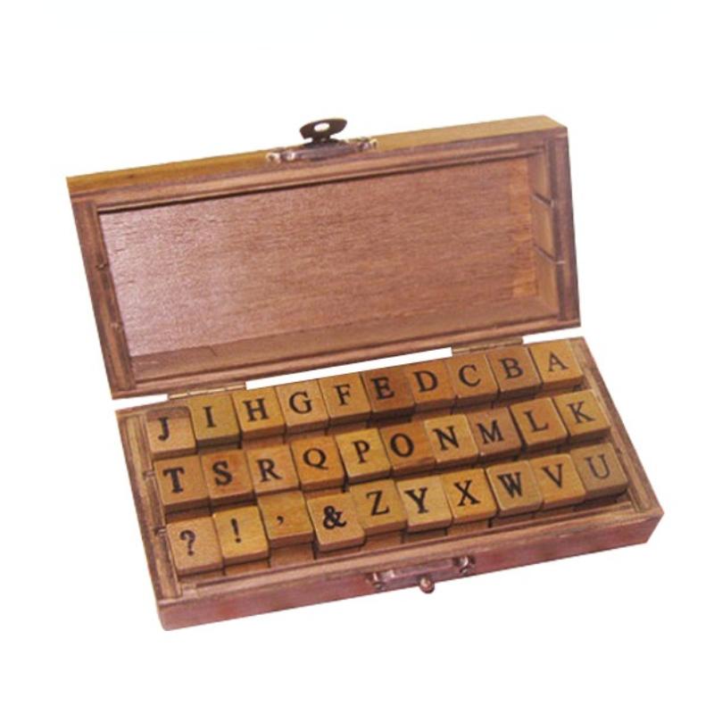 30Pcs/Set Alphabet Wood Stamp Set Wooden Box Multi-Purpose Stamp DIY Funny Work Regular Script DIY Handmade Letter Stamp