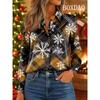 Christmas Women's Plaid Snowflake Blouse Elegant Shirt Fashion Casual 3D Print X-Mas Party Wear Autumn Long Sleeve Tops