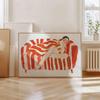 1pc Frameless Abstract Woman Reading and Drinking Coffee Canvas Printing Green Striped Woman Modern Living Room Home Decoration