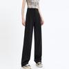 Women's Gray High-Waist Wide-Leg Pants: Spring/Autumn Slimming, Elegant Drape, Floor-Length, Straight-Leg