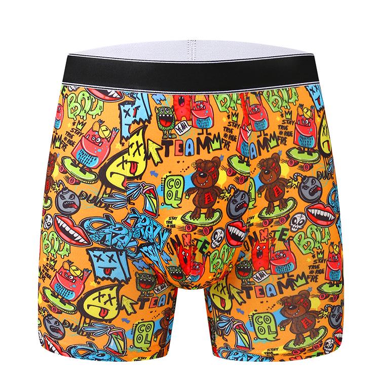Xi Yin Men's Plus Size Graffiti Cartoon Print Long Boxer Briefs
