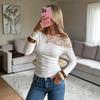 Women's Lace Panel One-Shoulder Off-the-Shoulder Long Sleeve Base Layer T-Shirt for Casual Wear