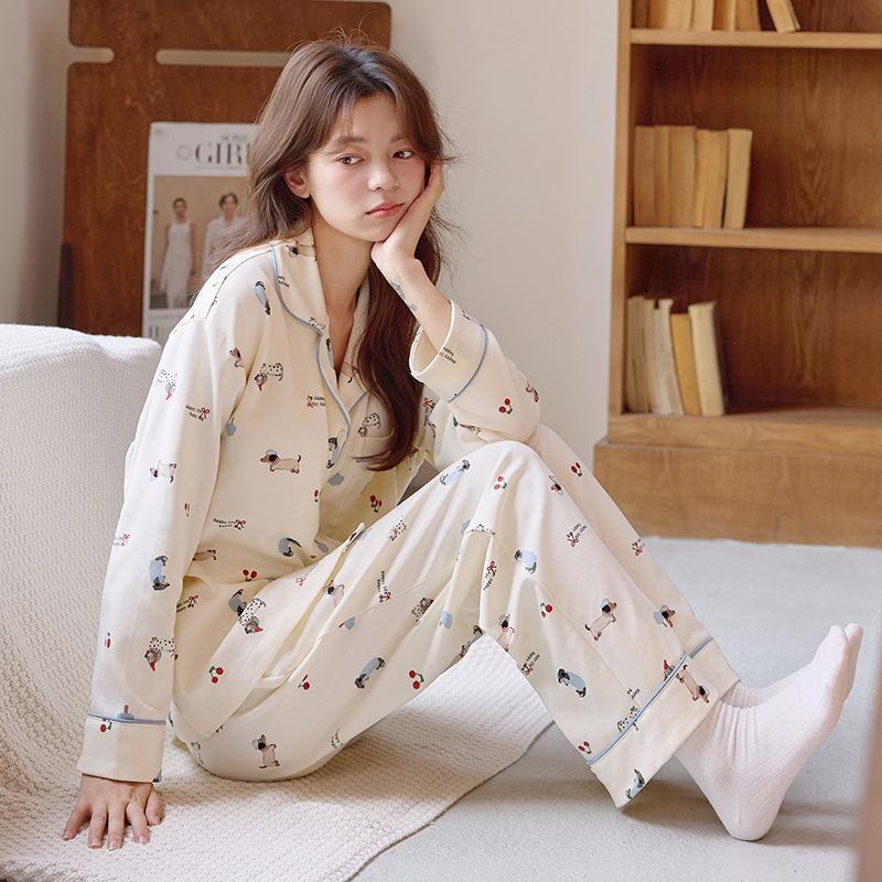 2025 Neues Damen Süßes Langarm-Pyjama-Set – Frühling/Herbst Zweiteiliger Cardigan und Hose