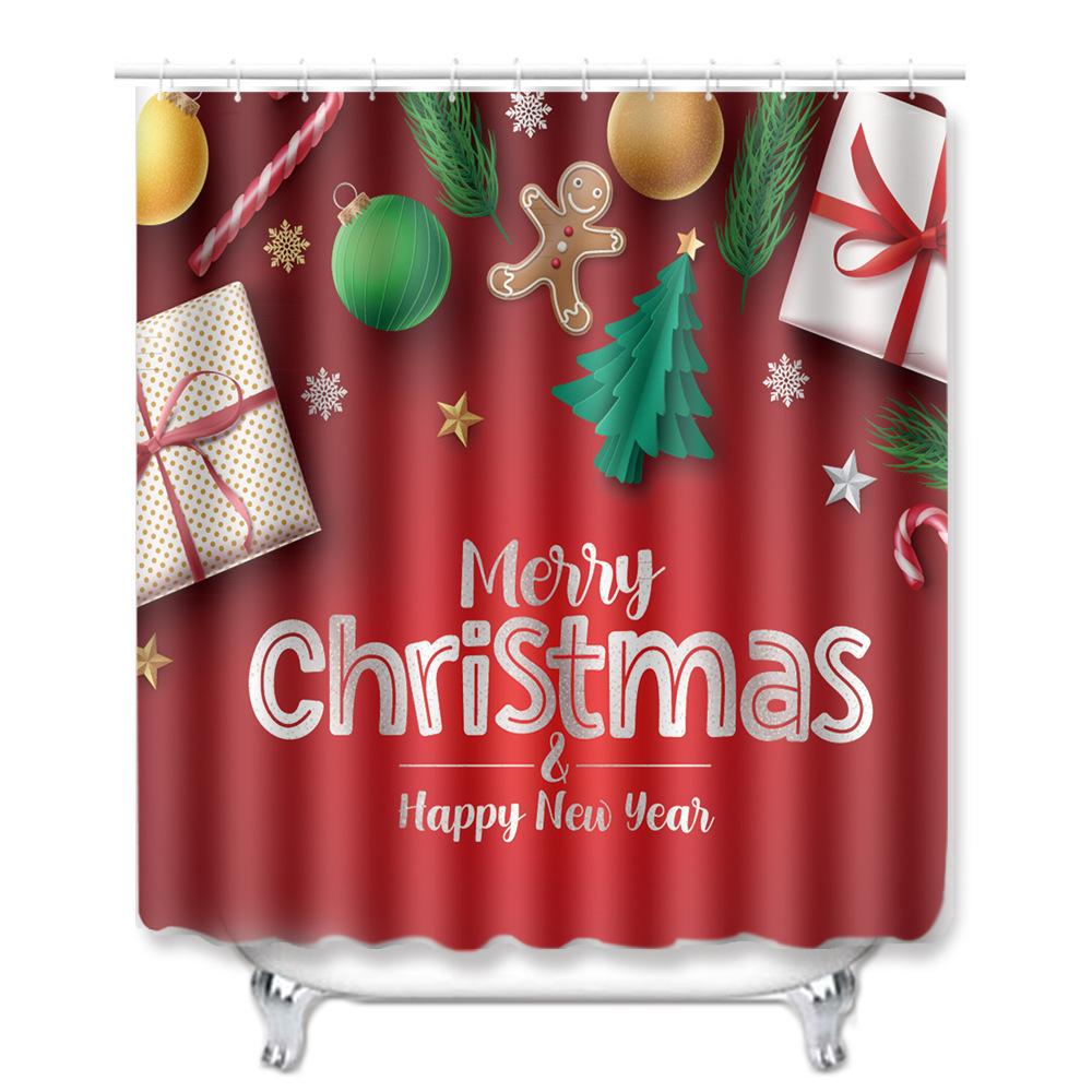 Christmas Shower Curtain Floor Mat Combination Four-Piece Set Bathroom Toilet Carpet Shower Room Mat Foot Mat
