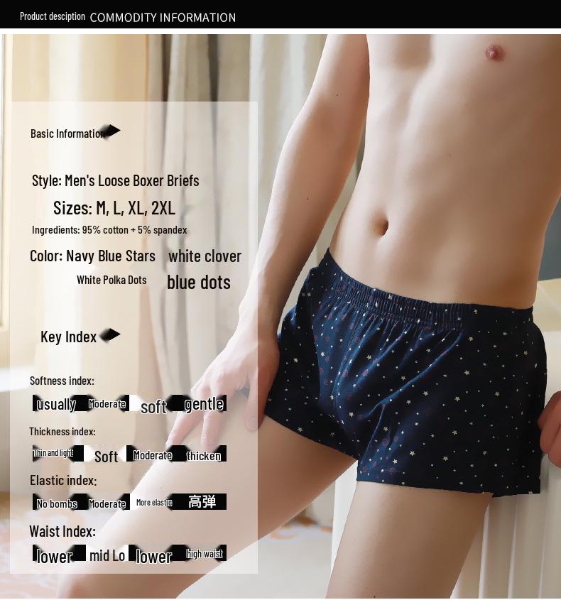 Men's Trendy Cotton Boxer Briefs - Fashion Print, Breathable, Loose-Fit, Flat Leg Design