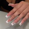 24 Stuks Lange Vierkante Press-On Nagels Frans Blauw Glitter Bloemen Design Plak Op Kunstnagels Voor Vrouwen Draagbare Manicure Tips