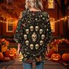 Women's Halloween Printed Casual Loose Fit Top with Round Neck and Three-Quarter Sleeves