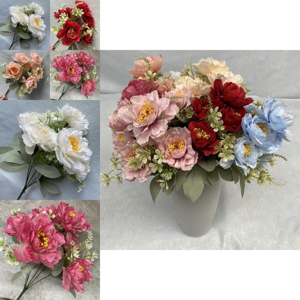 Bouquet di Fiori di Seta 6 Teste di Peonia Matrimonio Decorazione per la Casa Con Design Realistico Per Fotografia