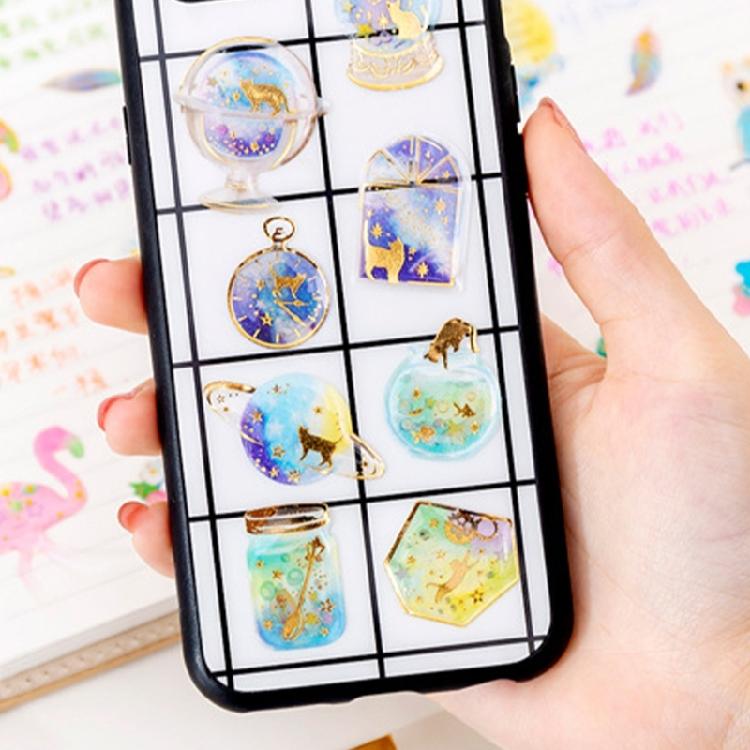 6Sheets Gold Foil Embossed Sticker Clear Cartoon PVC Resin Decorative Sticker for Journal Notebook Scrapbooking Supplies