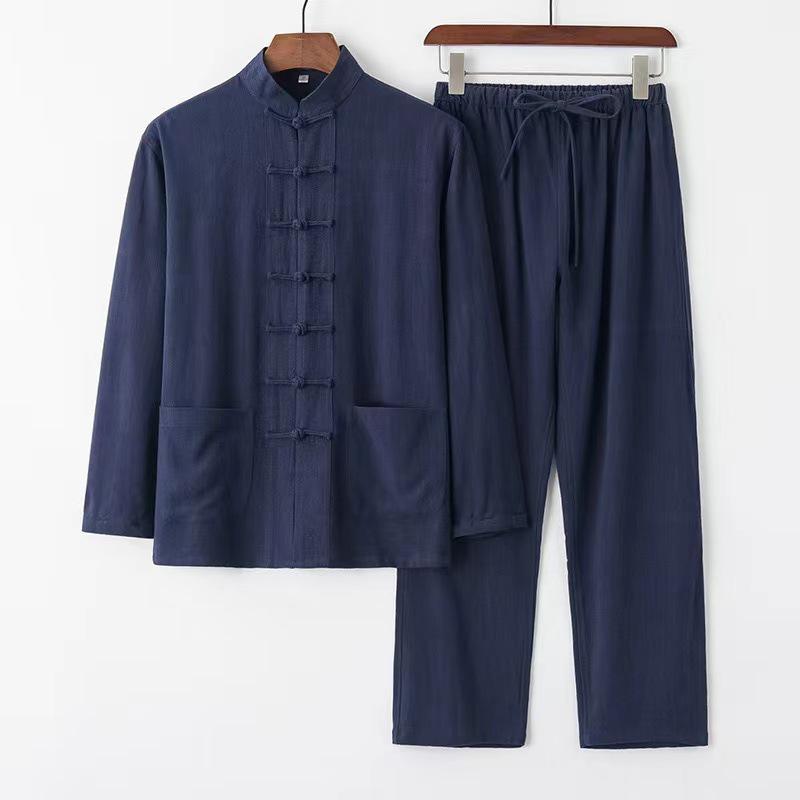 Men's Retro Chinese Style Tang Suit - Cotton and Linen Long-Sleeved Zen Top for Tai Chi.