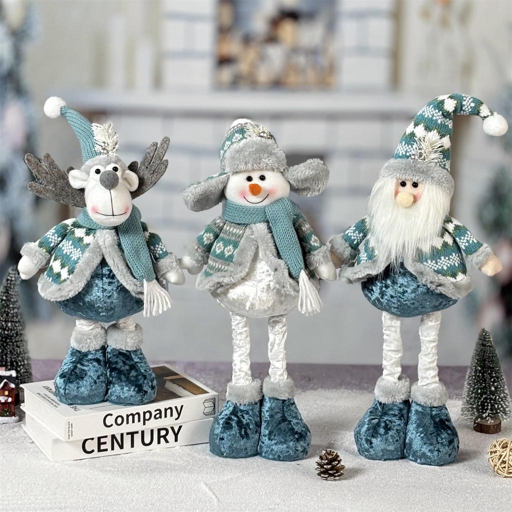 Retractable Blue Santa Claus, Snowman & Elk Christmas Ornaments