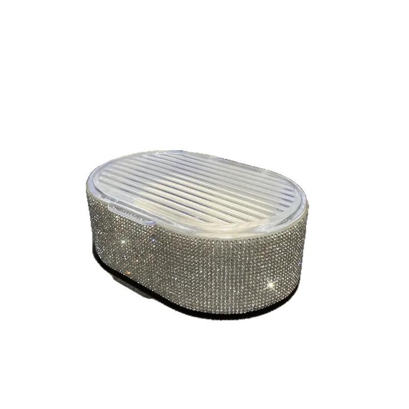 High-end fashion diamond-encrusted soap box household bathroom bathroom portable drain box creative with lid storage soap box 15.5cm*11cm*5.5cm