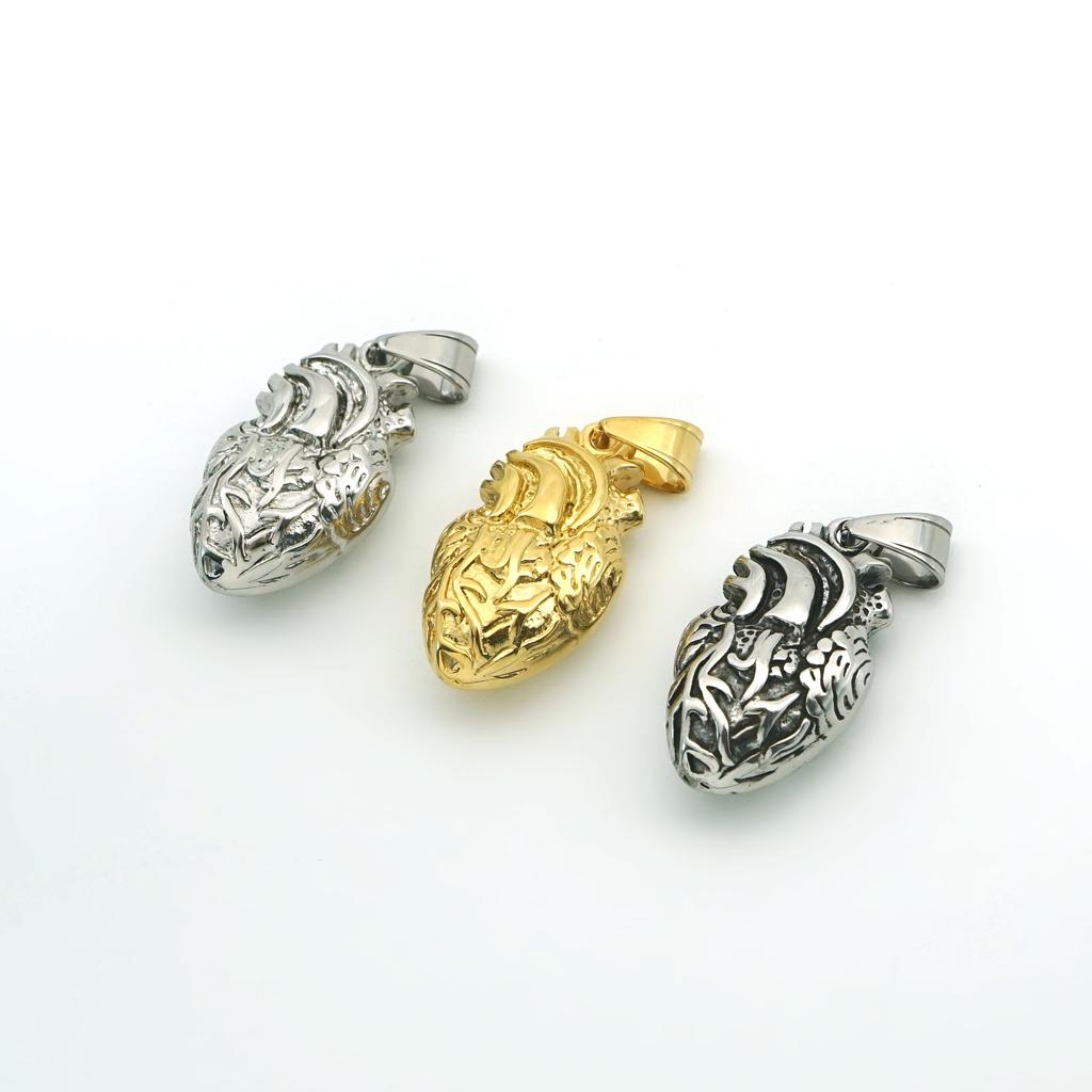 1pc Hip Hop Heart-shaped Pendant Retro Silver Gold Color Charms 316L Stainless Steel Accessories for Man Woman Jewelry Findings